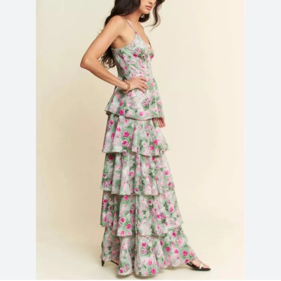 Aidan Mattox Purple and Green Floral Maxi Dress - Picture 1 of 8